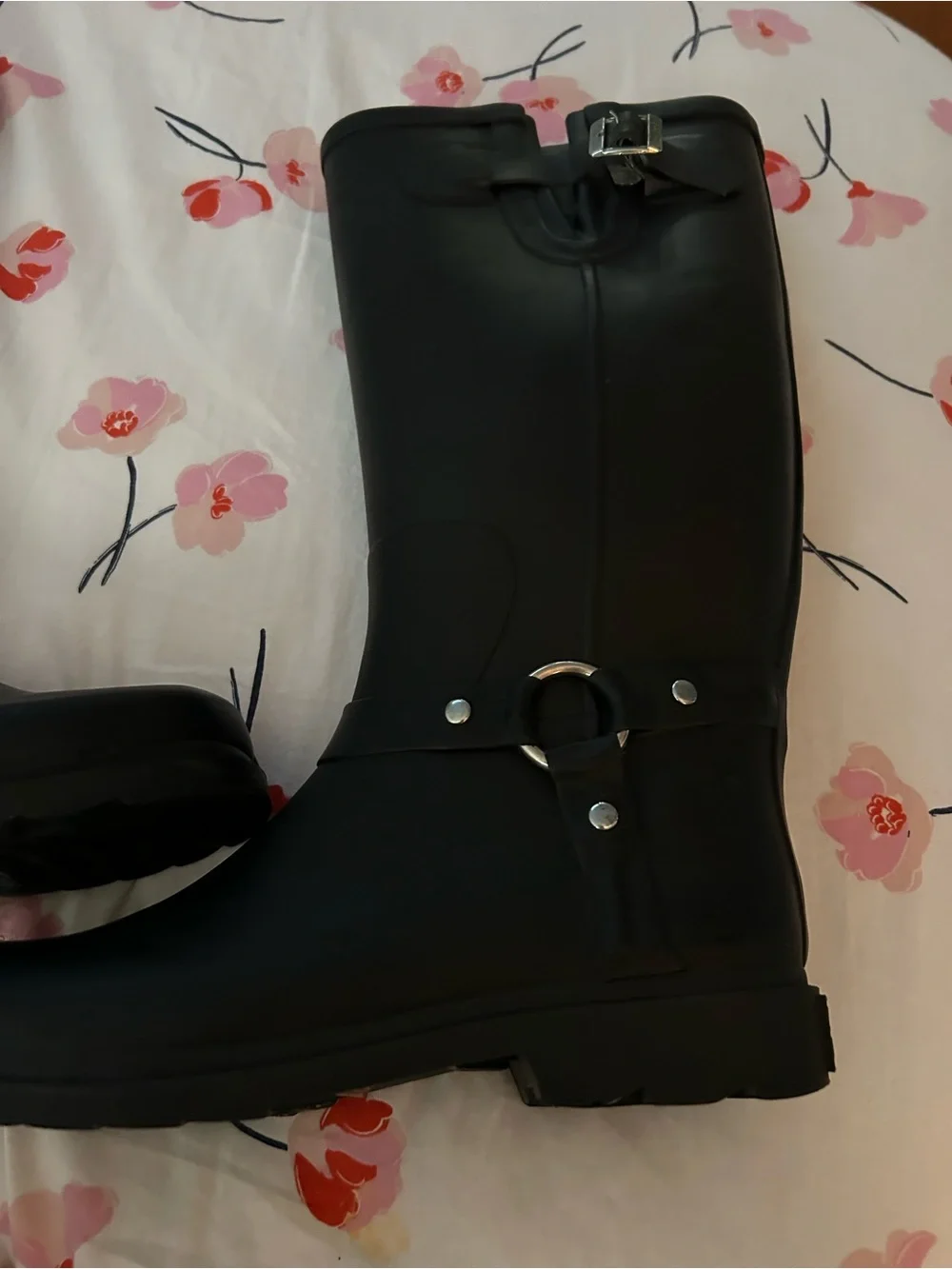 Dirty Laundry Black Rain Boots with Gold Ring Accent